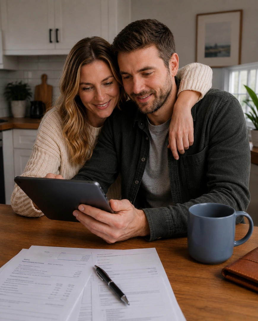 Canadian couple reviewing household finances at home